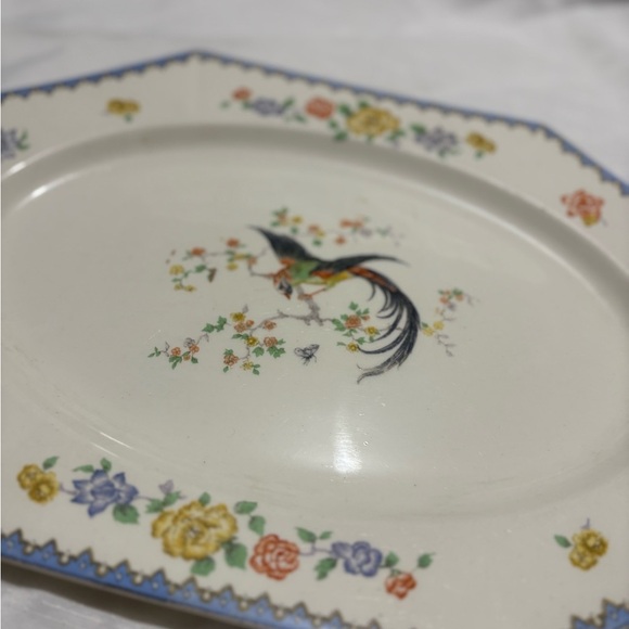 Vintage Floral Octagonal Platter with Bird Design - Picture 4 of 7